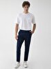 Düz Paça Linen Look Navy Trousers