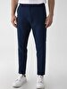 Düz Paça Linen Look Navy Trousers