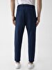 Düz Paça Linen Look Navy Trousers