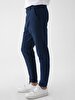 Düz Paça Linen Look Navy Trousers