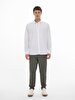 Düz Paça Linen Look Green Trousers