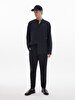 Düz Paça Linen Look Jogger Navy Trousers