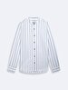 Long Sleeve Striped Print Front Buttoned Blue Shirt