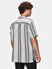 Linen Look Striped Print Relaxed Short Sleeve Blue Shirt