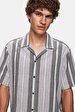 Linen Look Striped Print Relaxed Short Sleeve Blue Shirt
