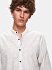 Relaxed Linen Look Mao Collar Blue Shirt