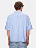 Relaxed Boxy Fit Short Sleeve Mao Collar Blue Shirt