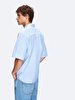 Linen Short Sleeve Relaxed Striped Print Blue Shirt