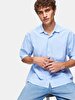 Linen Short Sleeve Relaxed Striped Print Blue Shirt