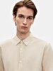 Relaxed Linen Look Long Sleeve Mao Collar Beige Shirt
