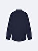 Relaxed Linen Look Long Sleeve Mao Collar Navy Shirt