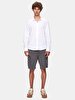 Relaxed Linen Look Long Sleeve Mao Collar White Shirt