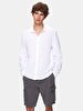 Relaxed Linen Look Long Sleeve Mao Collar White Shirt