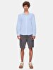 Relaxed Linen Look Long Sleeve Mao Collar Blue Shirt