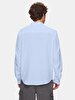 Relaxed Linen Look Long Sleeve Mao Collar Blue Shirt