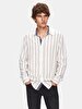 Relaxed Striped Print Cotton Dark Grey Shirt