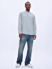 Regular Mao Collar Linen Look Green Shirt