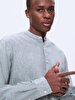 Regular Mao Collar Linen Look Green Shirt