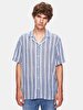 Relaxed Short Sleeve Striped Print Basic Blue Shirt