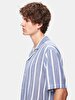 Relaxed Short Sleeve Striped Print Basic Blue Shirt