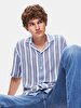 Relaxed Short Sleeve Striped Print Basic Blue Shirt