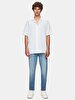 Relaxed Short Sleeve Striped Print Basic Woven Blue Shirt