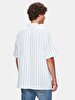 Relaxed Short Sleeve Striped Print Basic Woven Blue Shirt