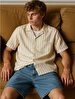 Relaxed Short Sleeve Striped Print Basic Woven Beige Shirt