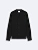 Relaxed Basic Mao Collar Woven Black Shirt