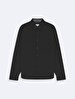 Relaxed Linen Look Basic Black Shirt