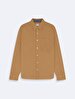 Relaxed Linen Look Basic Brown Shirt