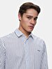 Linen Look Striped Print Long Sleeve White Shirt