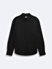 Long Sleeve Linen Look Basic Black Shirt