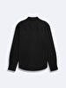 Long Sleeve Linen Look Basic Black Shirt