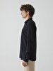 Basic Linen Look Regular Long Sleeve Black Shirt