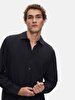 Basic Linen Look Regular Long Sleeve Black Shirt