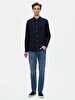 Basic Linen Look Regular Long Sleeve Navy Shirt