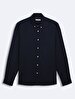 Basic Linen Look Regular Long Sleeve Navy Shirt