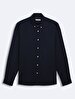 Basic Linen Look Regular Long Sleeve Navy Shirt