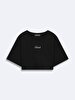 Short Sleeve Crew Neck Surface With Print Crop Black T-shirt