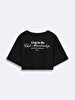 Short Sleeve Crew Neck Surface With Print Crop Black T-shirt