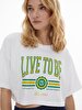 Short Sleeve Crew Neck Print Crop White T-shirt