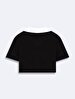 Terry Cloth Graphic Print Crop Short Sleeve Black T-shirt