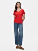 Short Sleeve Basic V-neck Regular Red T-shirt