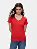 Short Sleeve Basic V-neck Regular Red T-shirt