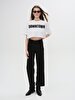 With Print Basic Knitting Square Crop Print White T-shirt