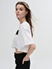 With Print Basic Knitting Square Crop Print White T-shirt