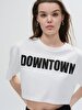 With Print Basic Knitting Square Crop Print White T-shirt