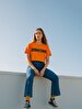 With Print Basic Knitting Square Crop Print Orange T-shirt