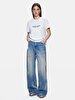 Print Ribbed Regular White T-shirt
